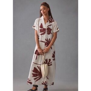 Bel Kazan Linen Kaftan Size XS/S Cream Brown Anthropologie Dress Made in Bali